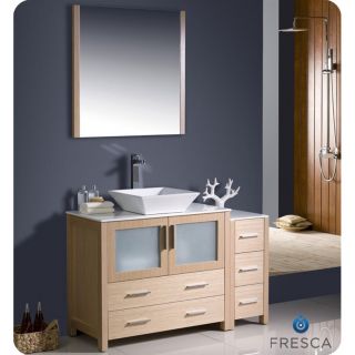 Fresca Torino 48 inch Light Oak Modern Bathroom Vanity With Side Cabinet And Vessel Sink
