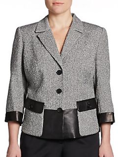 Betty Leather Trimmed Tweed Jacket   Black