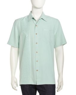 Manhattan Grid Embroidered Sport Shirt, Turquoise