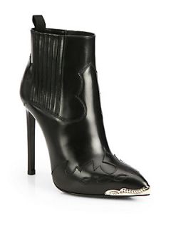 Saint Laurent Paris Western Leather Ankle Boots   Nero Black