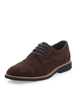 Theo Suede Cap Toe Lace Up Oxford, Chocolate Suede