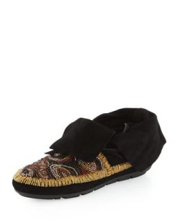 Mallory Beaded Moccasin Bootie, Black