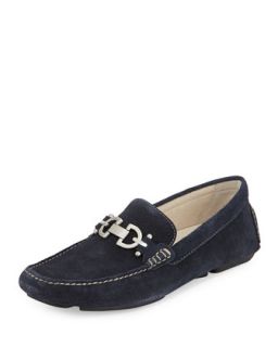 Perforated Suede Driver, Navy