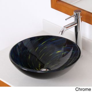 Elite Modern Design Blue Tempered Glass Bathroom Vessel Sink And Faucet (MulticolorFaucet settings VesselType Bathroom Vessel Sink Material GlassHole size requirements 1.75 inch standard drain openingAssembly required NoOversized glass bowl for luxur