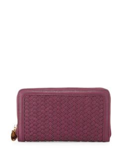 Faux Leather Woven Long Wallet, Berry