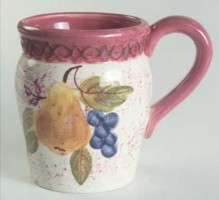 Sorrento Mug, Fine China Dinnerware   Fruit,Leaves,Brown Embossed Band