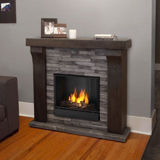 Real Flame Avondale Grey Ledgestone Gel Cast Fireplace