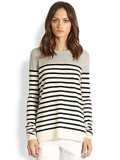 Vince Striped Cashmere Sweater   Heather Steel