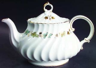 Royal Doulton Piedmont Teapot & Lid, Fine China Dinnerware   Teal,Green&Gold Lea