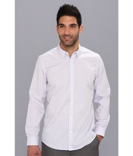 Calvin Klein L/S Yarn Dyed Chambray Check Plain Weave Hidden Button Down Shirt Mens Long Sleeve Button Up (Purple)