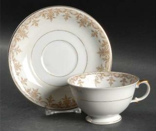 Thun Marquis, The Footed Cup & Saucer Set, Fine China Dinnerware   Brown Flowers