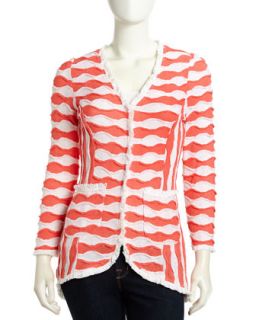 Patterned Wave Woven Cardigan, Coral