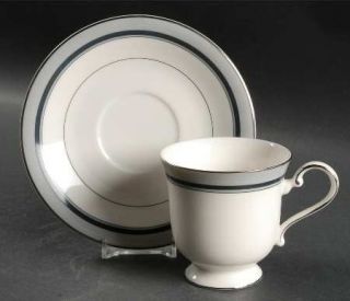 Mikasa Cameron Gray Footed Cup & Saucer Set, Fine China Dinnerware   Gray&Black