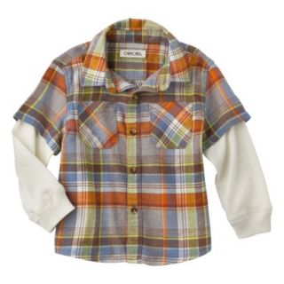 Cherokee Infant Toddler Boys 2 Fer Button Down Flannel Shirt   Orange 18 M