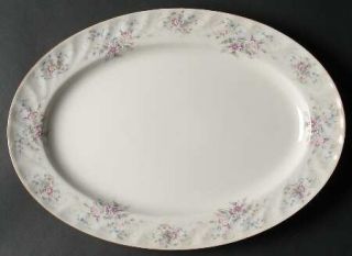 Gorham Jolie 14 Oval Serving Platter, Fine China Dinnerware   Pink, Blue Flower