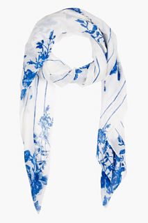 Mcq Alexander Mcqueen White And Blue Floral Scarf