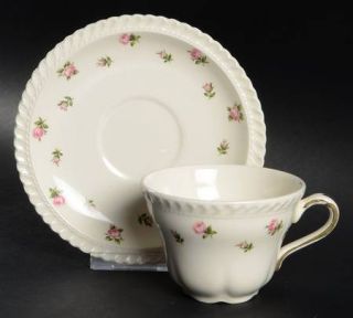 Harker Har15 Flat Cup & Saucer Set, Fine China Dinnerware   Royal Gadroon, Pink