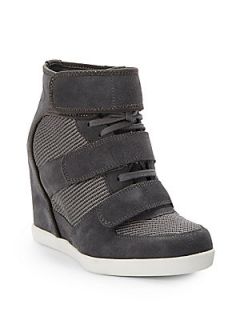 Colette Suede Trimmed Sneaker Wedges   Charcoal
