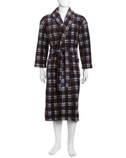 Terry Cloth Plaid Open Robe, Charcoal