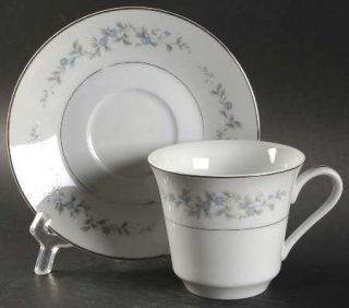 Japan China Forget Me Not Blue Flat Cup & Saucer Set, Fine China Dinnerware   Bl