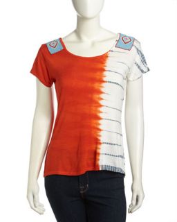Geometric Tie Dye Jersey Top, Orange/Ivory