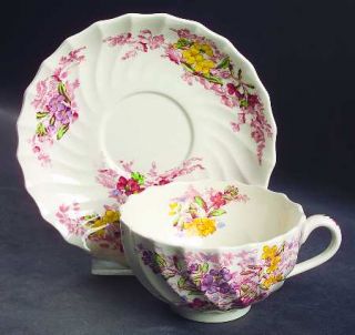 Spode Fairy Dell (Swirled) Footed Cup & Saucer Set, Fine China Dinnerware   Mult
