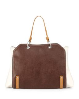 Jillian Tonal Faux Leather Tote Bag, Tan/White