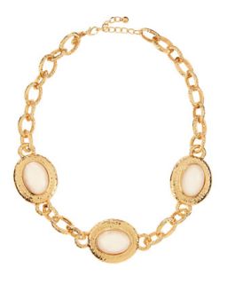 Golden Oval Link Trio Necklace, White