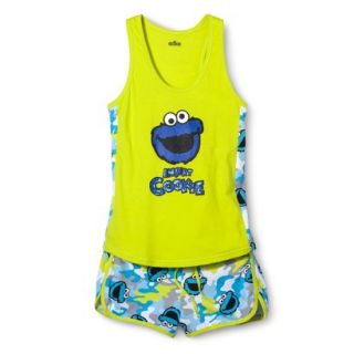 SESAME STREET Juniors Cookie Monster Pajama Set   Green/Blue M(7 9)