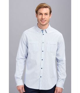 Elie Tahari Steve Shirt   Fine Cotton Stripe Mens Long Sleeve Button Up (Blue)