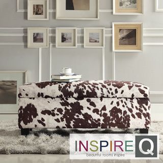 Inspire Q Kayla Cow Hide Fabric Storage Bench Ottoman