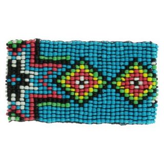 Womens Tribal Print Seed Bead Stretch Bracelet   Blue/Multicolor