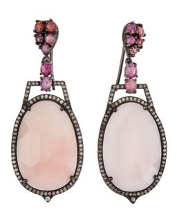 Pink Opal & Sapphire Oval Drop Earrings