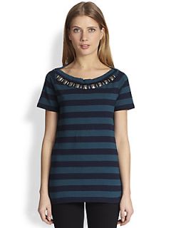 Burberry Brit Embellished Striped Tee   Navy