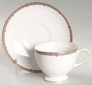 Wedgwood Moresque Footed Cup & Saucer Set, Fine China Dinnerware   Turquoise/Rus