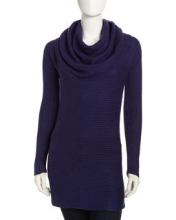 Cowl Neck Ribbed Knit Sweater, Midnight
