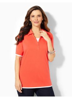 Catherines Plus Size Suprema Johnny Collar Polo   Womens Size 0X, Cayenne