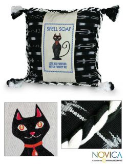 Cotton Love Spell Soap Handcrafted Cushion Cover (guatemala) (BlackMaterial 100 percent cottonEntry Zipper closureCare instructions Machine wash separately in cold waterCushion cover dimensions 18 inches long x 18 inches wideCushion not includedStory 