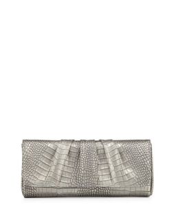 Caroline Croco Embossed Leather Clutch, Pewter