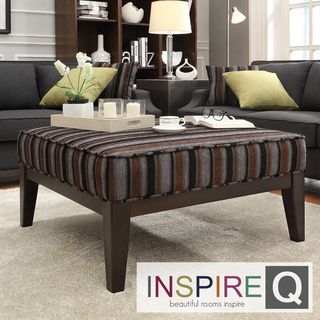 Inspire Q Kayla Coarse Stripe Fabric Square Upholstered Ottoman