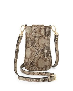 Cell Phone Snakeskin Embossed Leather Bag, Natural