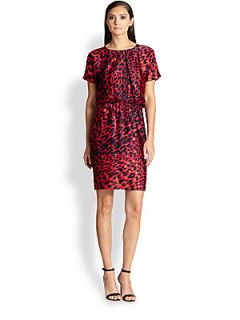 St. John Silk Leopard Print Dress   Raspberry