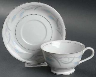 Valmont Royal Wheat Footed Cup & Saucer Set, Fine China Dinnerware   Blue Wheat,