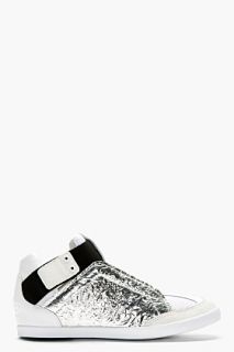 Y_3 Silver And White Kazuhiri Mid Top Sneakers