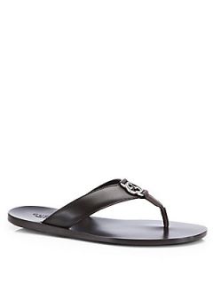 Gucci GG Leather Thong Sandal   Cocoa