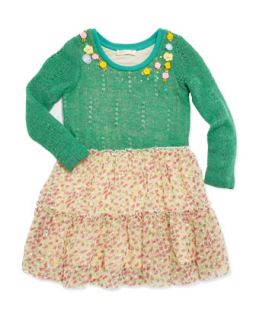 Knit & Floral Print Chiffon Combo Dress, 4 6X