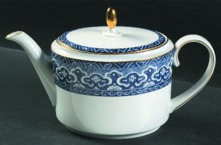 Ralph Lauren Empire Teapot & Lid, Fine China Dinnerware   Blue/White Border Desi
