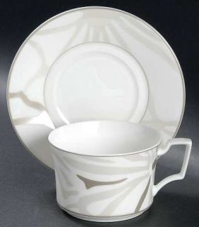 Noritake Campania Flat Cup & Saucer Set, Fine China Dinnerware   Metallic Lines/