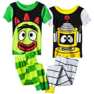 Yo Gabba Gabba Toddler Boys 4 Piece Short Sleeve Pajama Set   Green/Yellow 4T