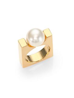 Chloe Darcey Square Ring   Gold Pearl